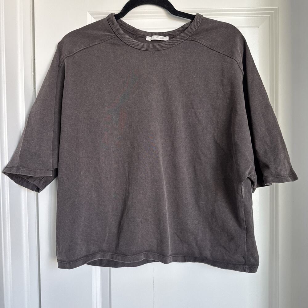 Zara Women's Brown Vintage Wash Short Sleeve Cropped Oversized Tee Size Small